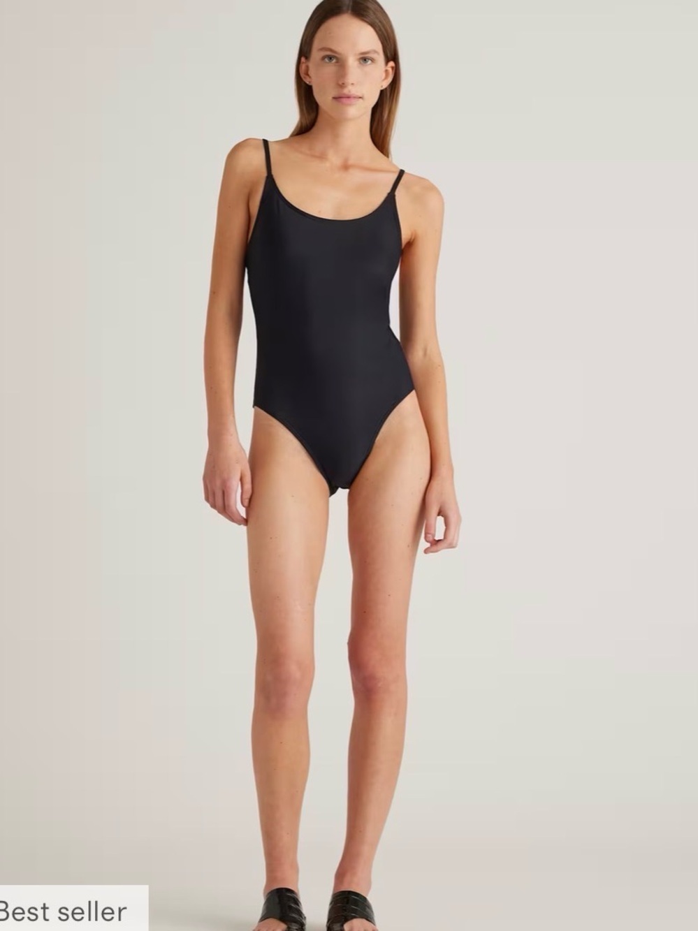 NWT Quince Black Scoop-Neck One-Piece Swimsuit Minimalist and Classic Sz L
